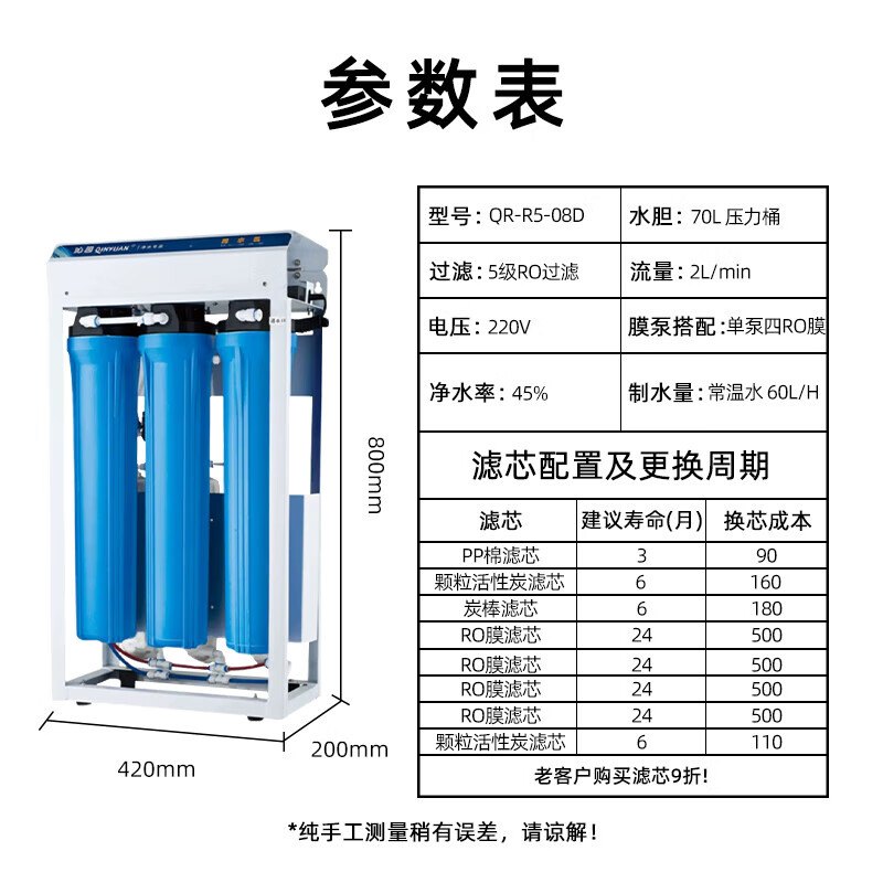 沁园小型集中过滤直饮机RO反渗透净饮纯水机QR-R5-08D