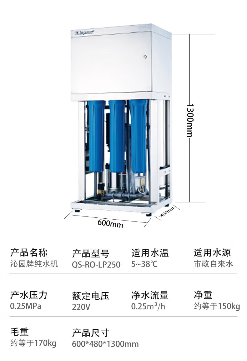 沁园商用净水器大通量集中过滤直饮机学校食堂工厂酒店净水设备RO反渗透净饮纯水机QS-RO-LP250(N)(图27)
